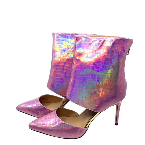 THINGS II COME Women's Size 12M Show-Stopping Pink Snake-Print Ankle Boot - Picture 2 of 12